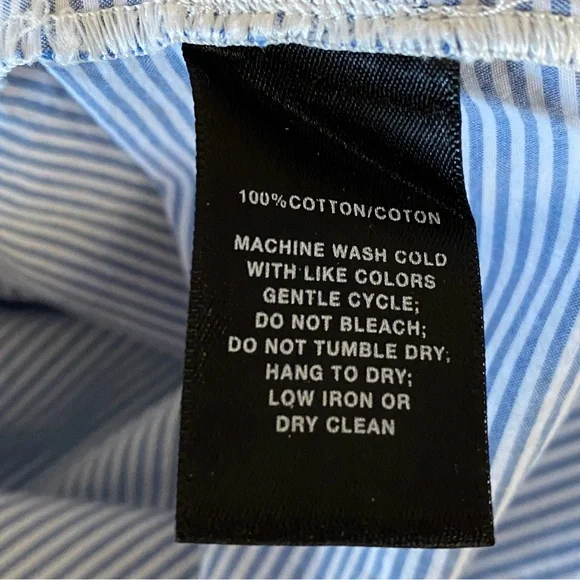 Lafayette 148 New York Blue Pinstripe 100% Cotton Square Neck Puff Sleeve Top L - Picture 5 of 6